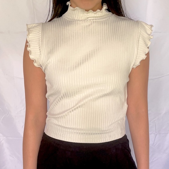 Zara Ribbed Top With Ruffled Neck & Sleeves - Picture 2 of 4